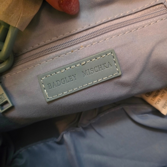 NWT Badgley Mischka Baby Blue Wrapped Frame Clutch Vegan Leather Evening Bag - Picture 8 of 11